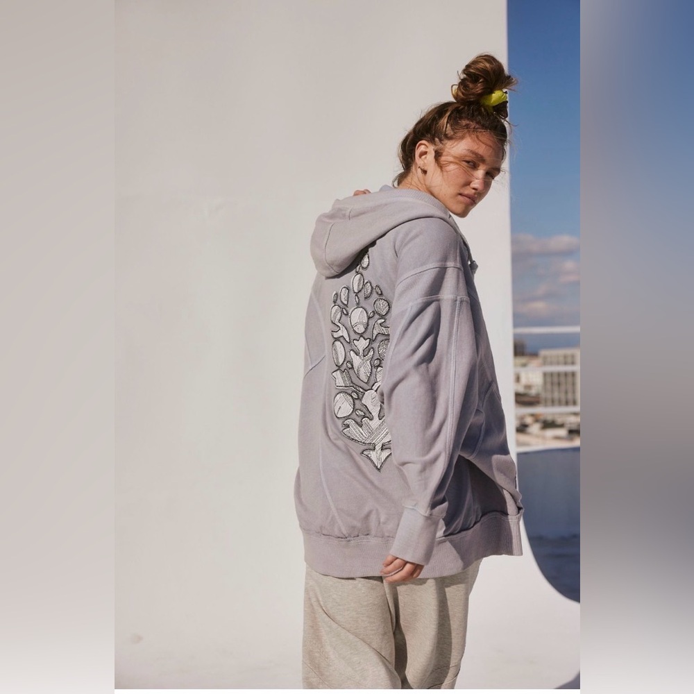 Free People Lavender Gray Graphic Back Hoodie